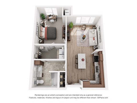 Floor plan for 1 bed, 1 bath, 771 sqft